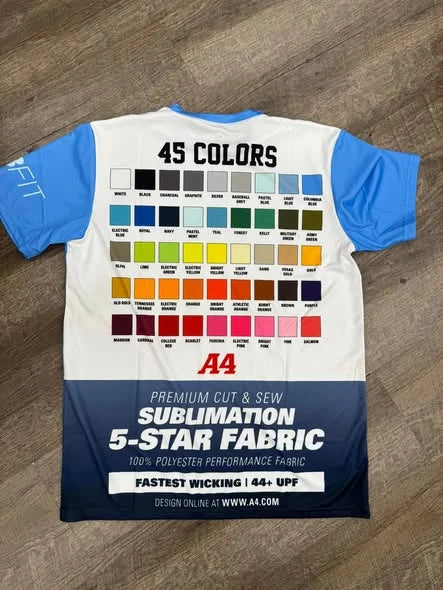 Sublimation color range shown on a shirt back at Express in Cleveland, TN